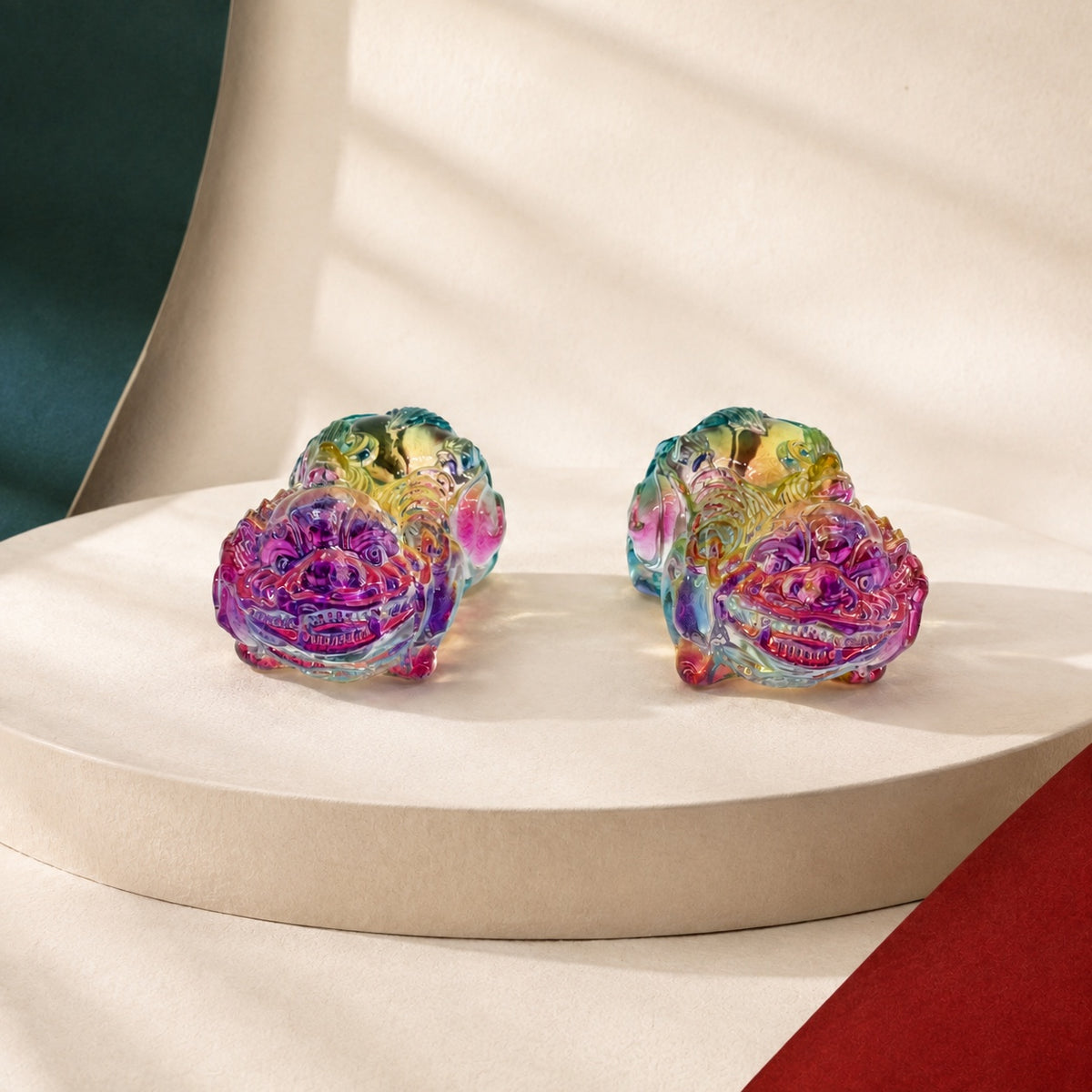 Paired Pixiu · Rainbow Glass Figurines · One pair