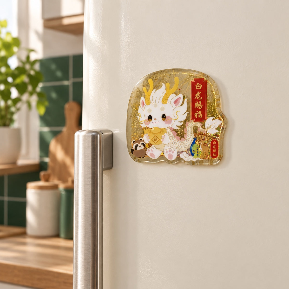 Little White Dragon · Acrylic Fridge Magnet · Single piece · Lifestyle view