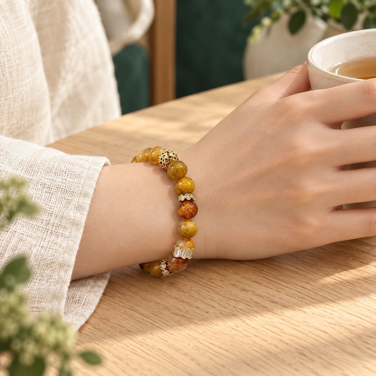 Golden Light · Citrine Bead Bracelet · One strand · Lifestyle view
