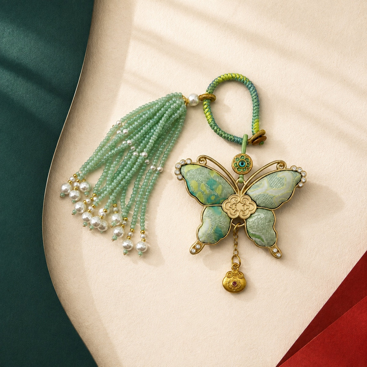 Joyful Butterfly · Brocade Tassel Charm · Teal butterfly
